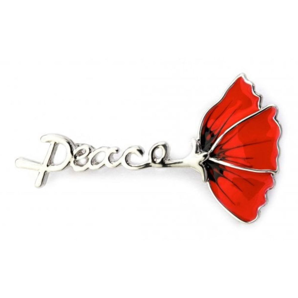 Peace Stem Poppy Brooch 50mm