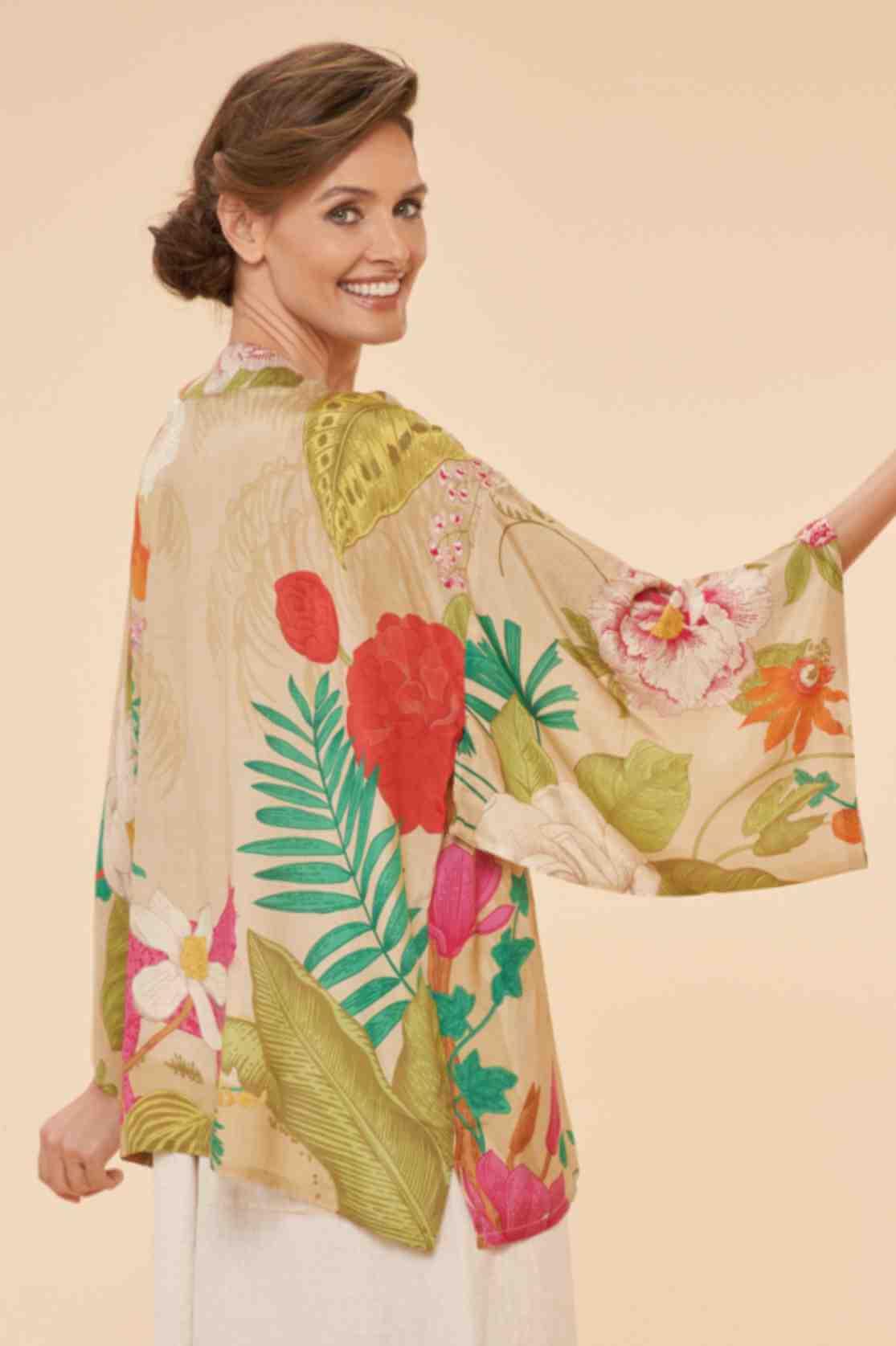 Tropical Flora & Fauna Kimono Jacket - Coconut