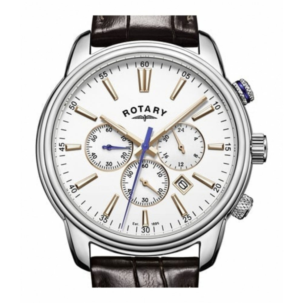 Stainless Steel White Dial & Leather Strap Gents Chronograph Watch