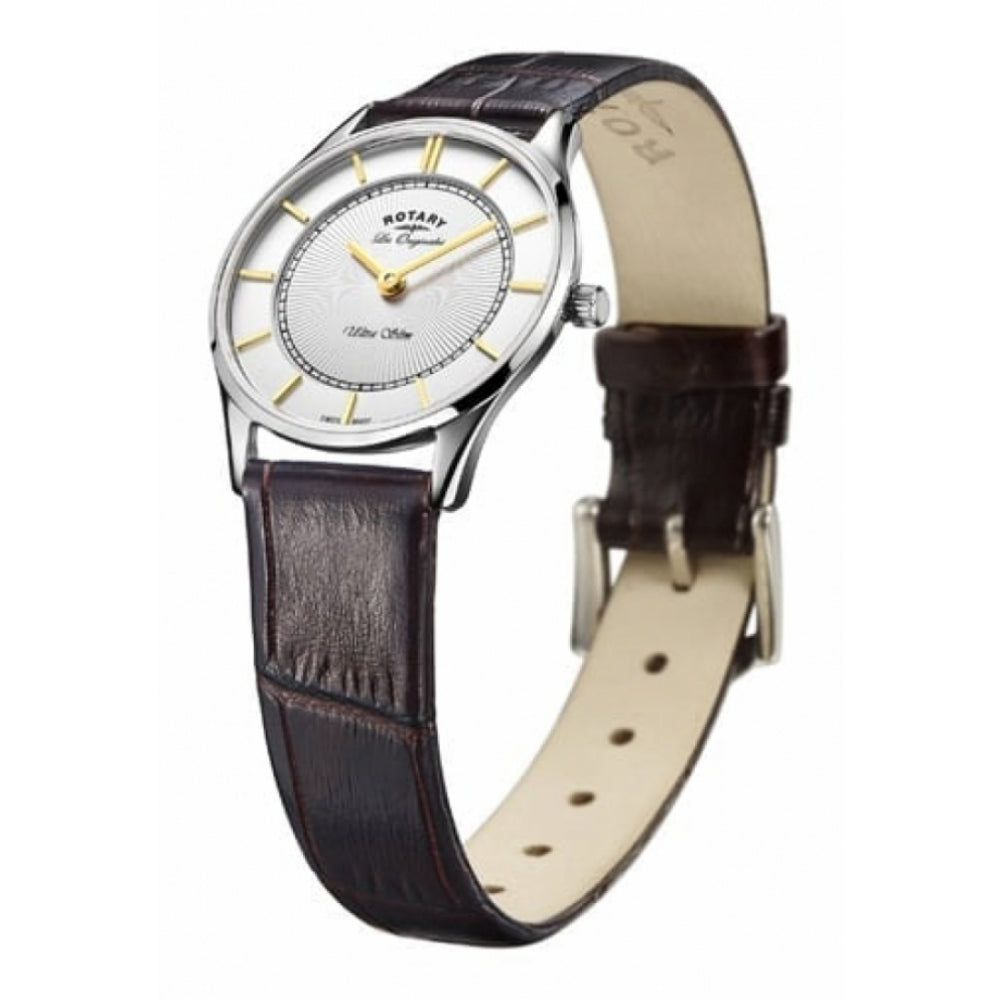 Ultra Slim Stainless Steel Leather Strap Ladies Wristwatch
