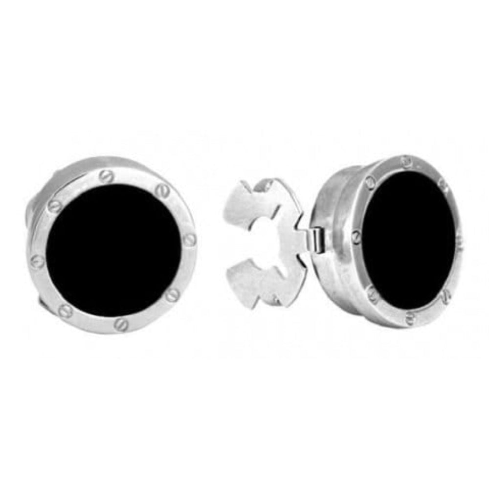 Rhodium Plated Black PortHole Cufflinks