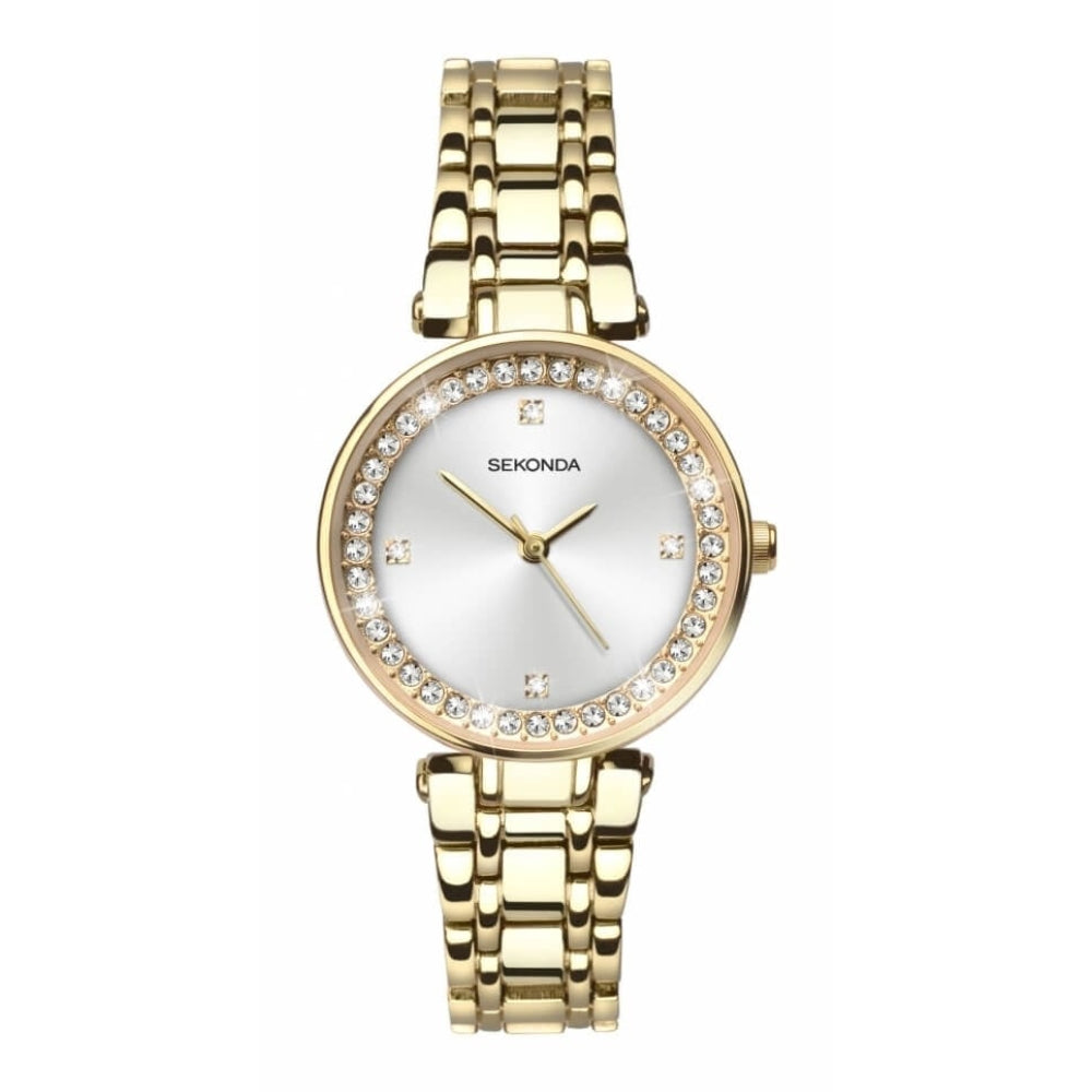Gold Tone Case Silver Dial & Braccelet Strap Ladies Watch