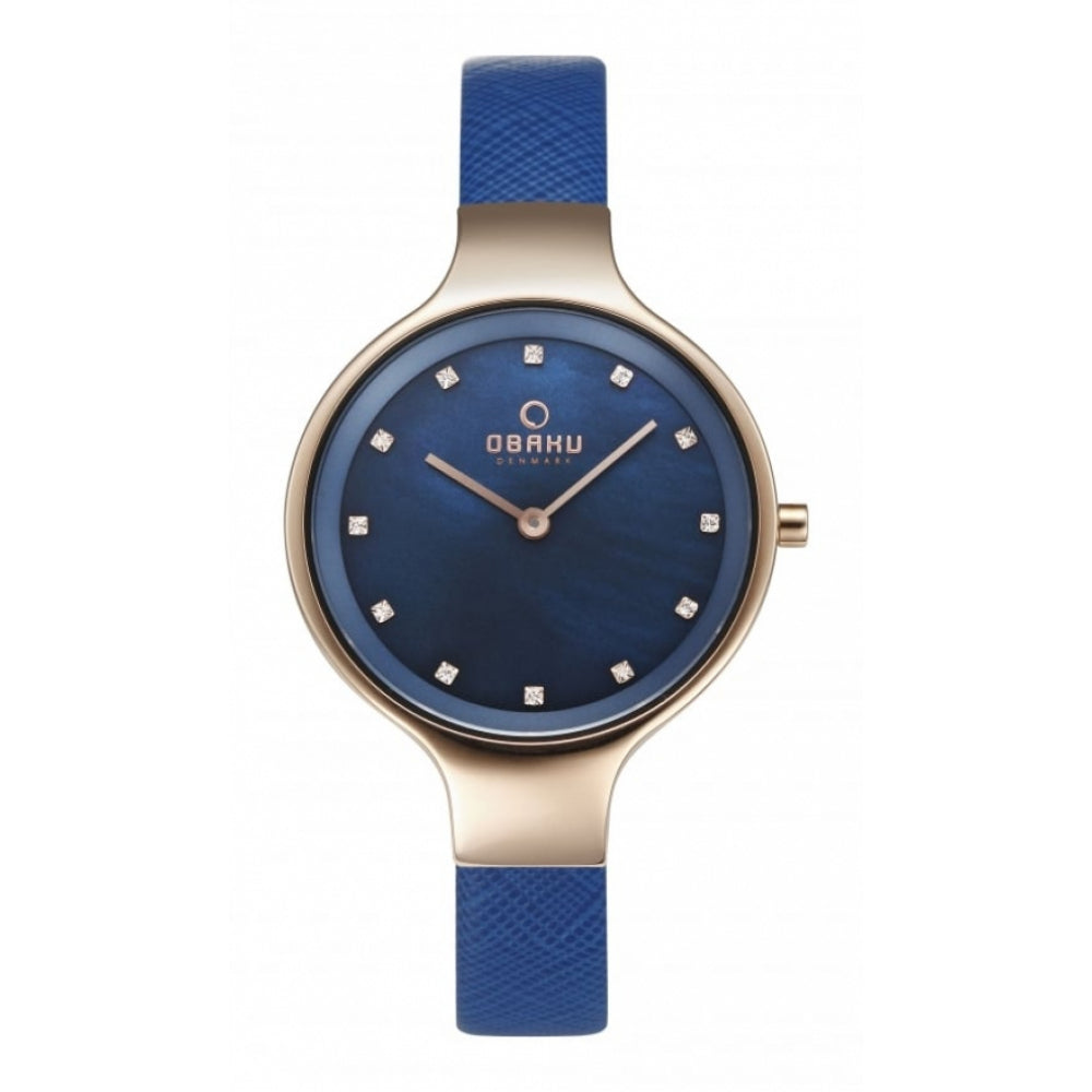 Rose Gold Plated MOP Dial With Blue Leather Strap Ladies Watch