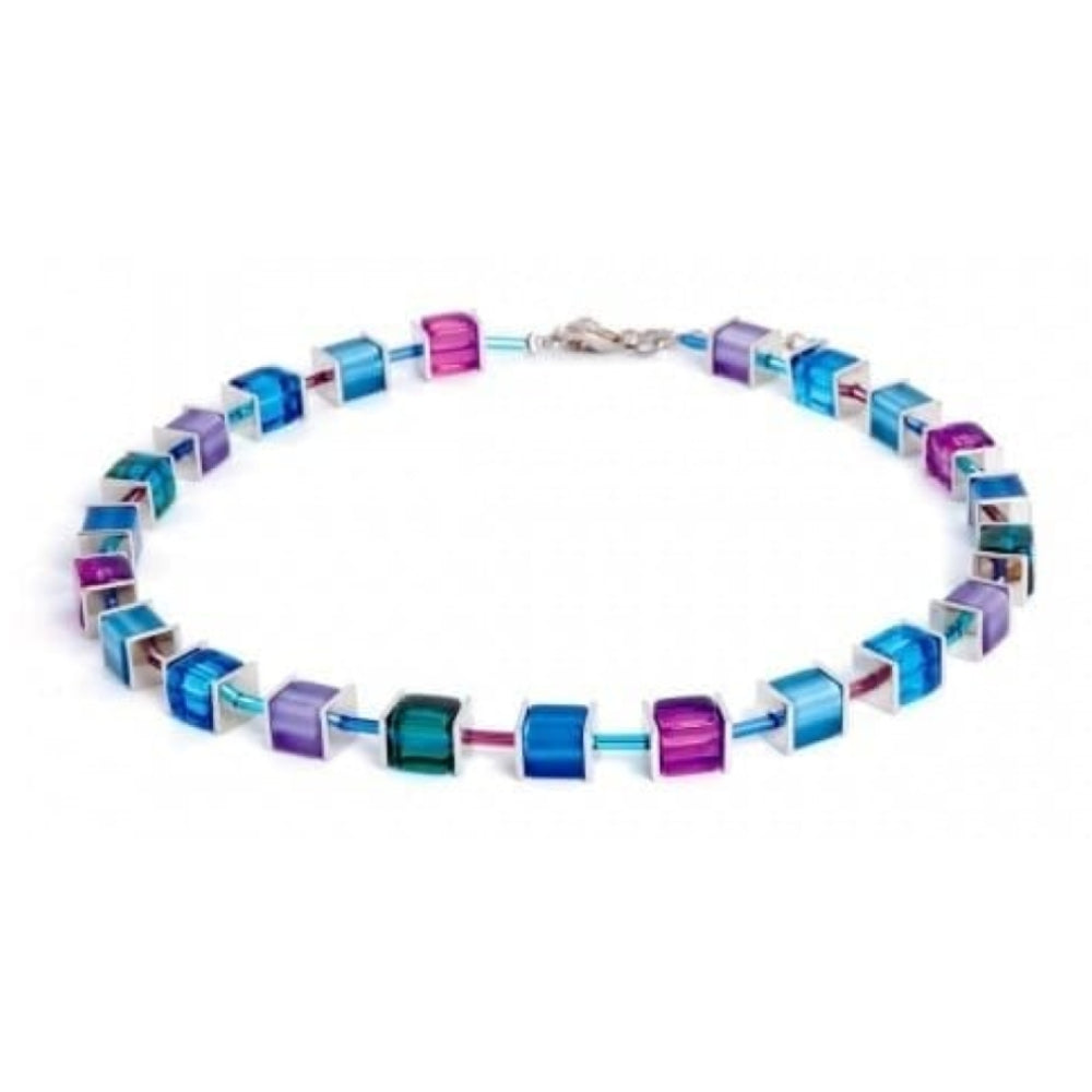 Ladies Blue & Purple Cubed Synthetic Tiger's Eye Necklace