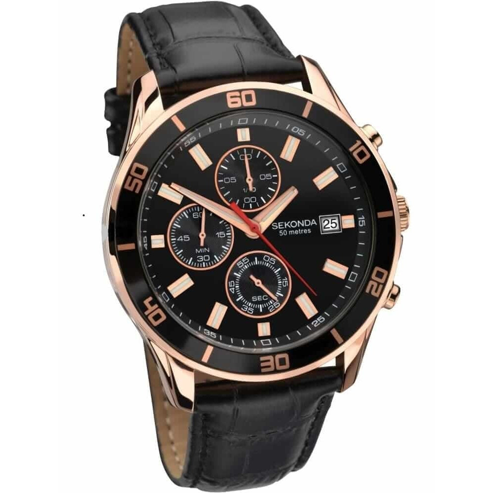Sekonda Rose Gold Mens Watch - Black
