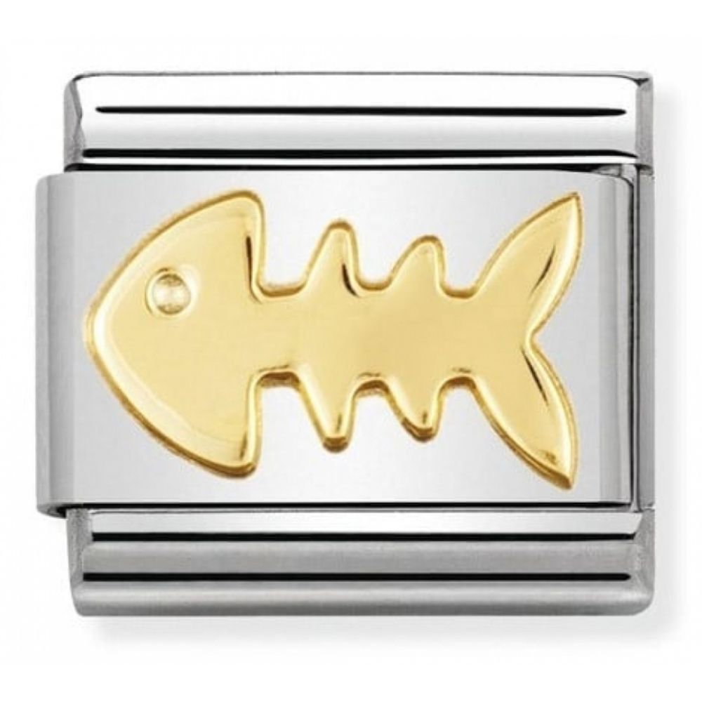 Classic Fishbone in Stainless Steel & 18k Gold Charm