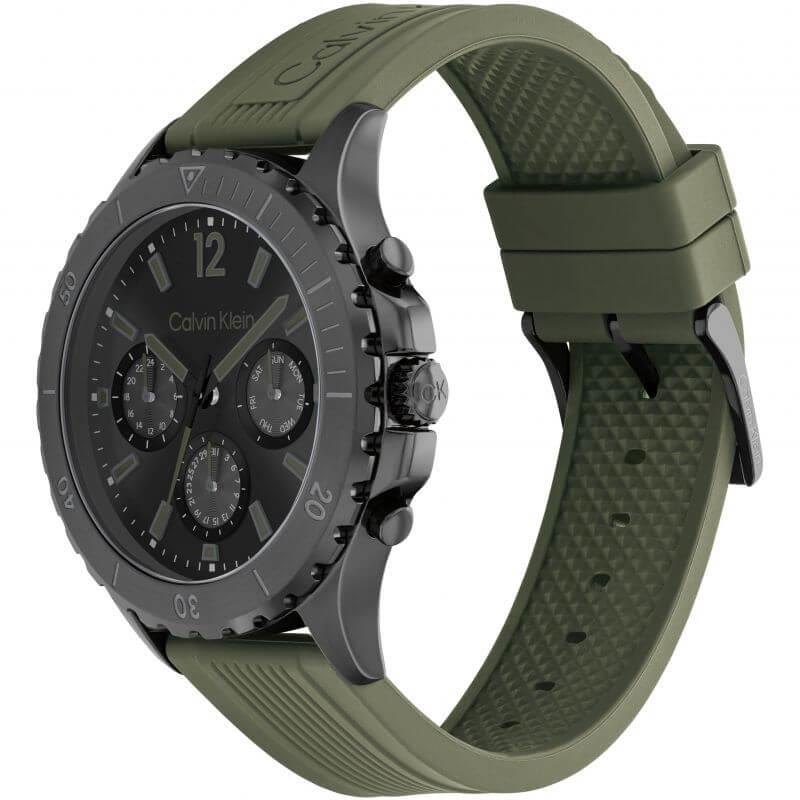Sports Chronograph Black Dial Green Silicone Strap Gents Watch