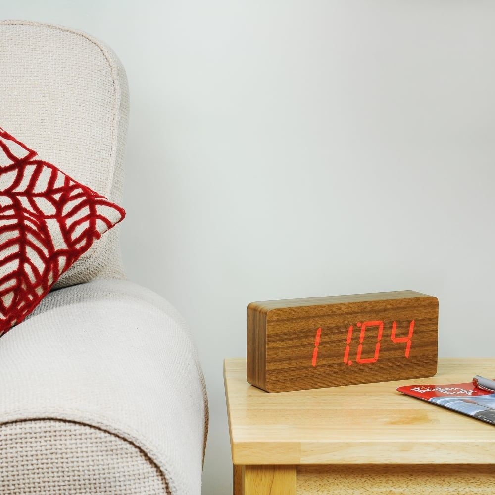 Slab Teak Click Clock/Red LED