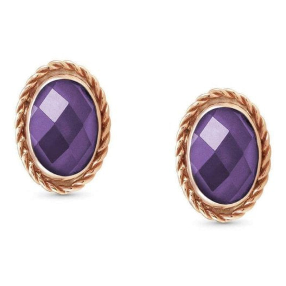 Rose Gold Plated With Purple CZ Oval Earrings