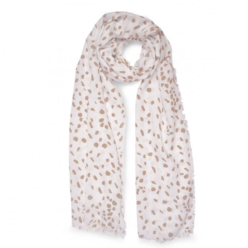 Printed Scarf | Leopard Print | White And Taupe
