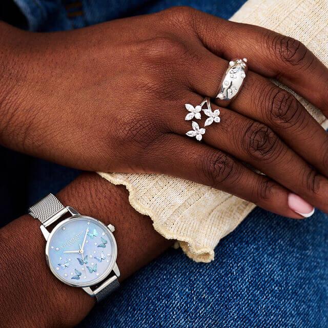 Sparkle Butterfly Marquise Statement Ring Silver