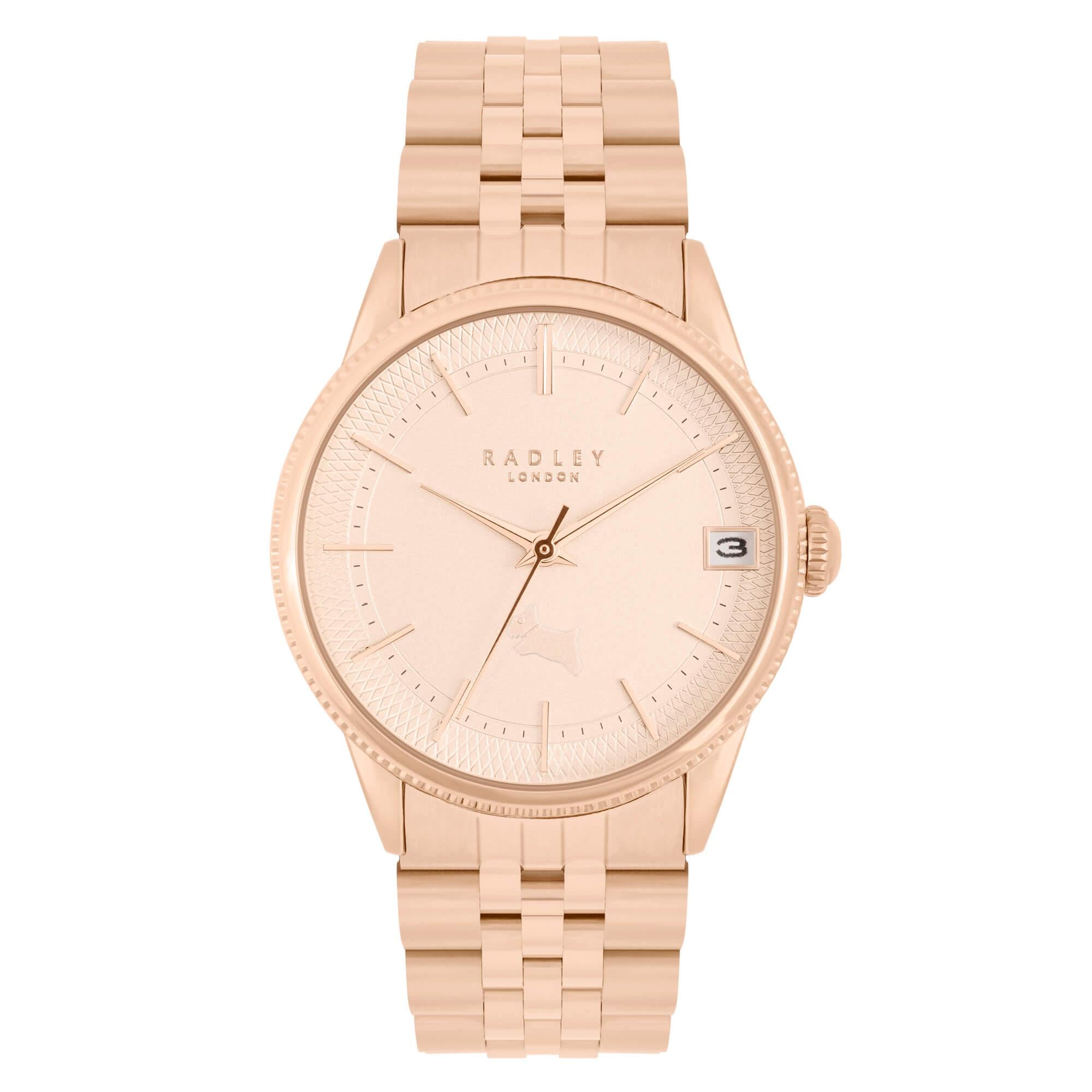 Rose Gold Plated Coin Edge Bezel Bracelet Watch
