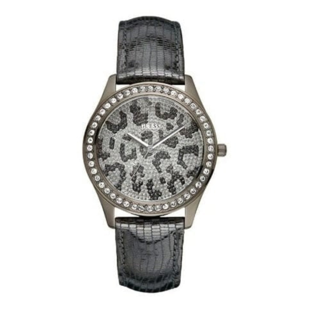 Ladies Time To Give Gun Metal Animal Print Grey Leather Adjustable Wrist Watch