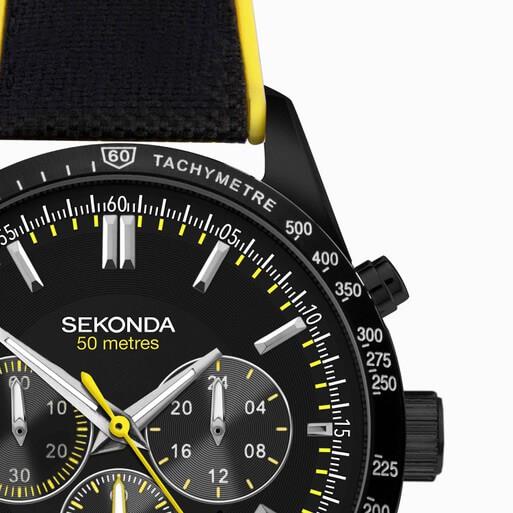 Velocity Chronograph Black Dial & Black SS Case With Black Canvas Strap Men's Watch