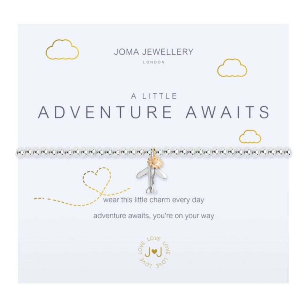 A Little -Adventure Awaits - Silver & Yellow Gold Charm - Silver Bracelet - 17.5cm Stretch