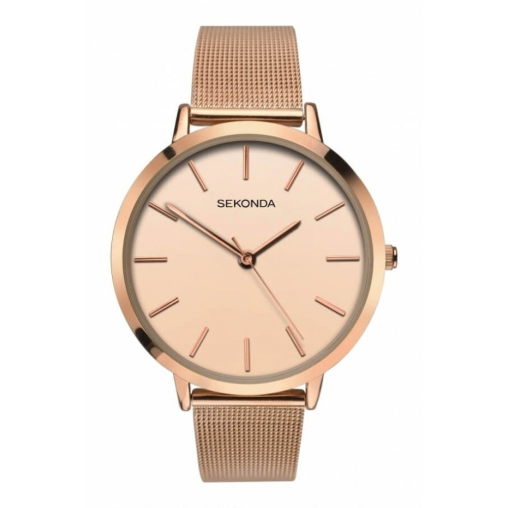 Rose Gold Plated Sunray Dial & Milanese Bracelet Strap Ladies Watch