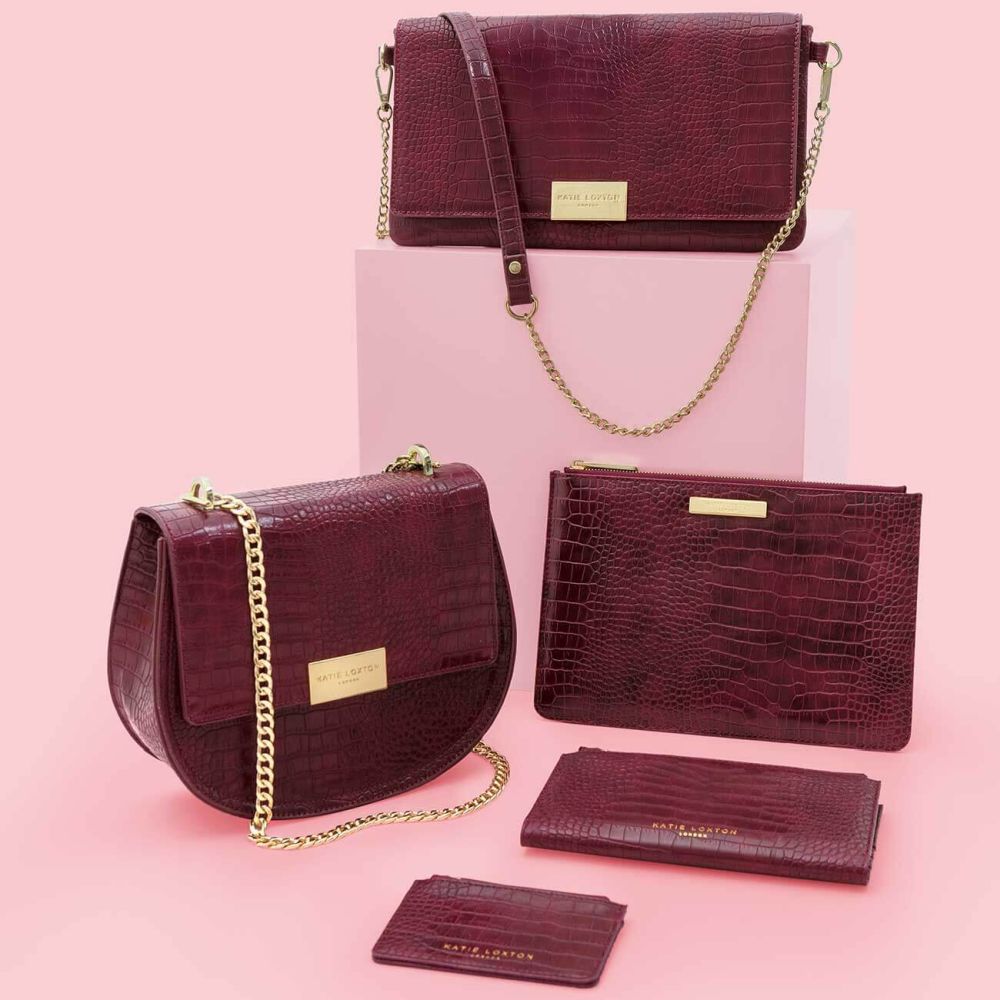 Celine Faux Croc Card Holder | Burgundy
