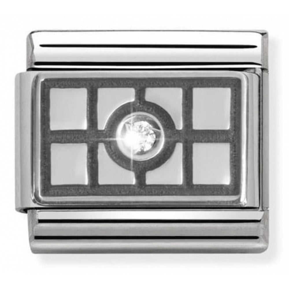 Classic Plate 4 Rectangles White Steel, Cub. Zircon & arg. 925 Charm