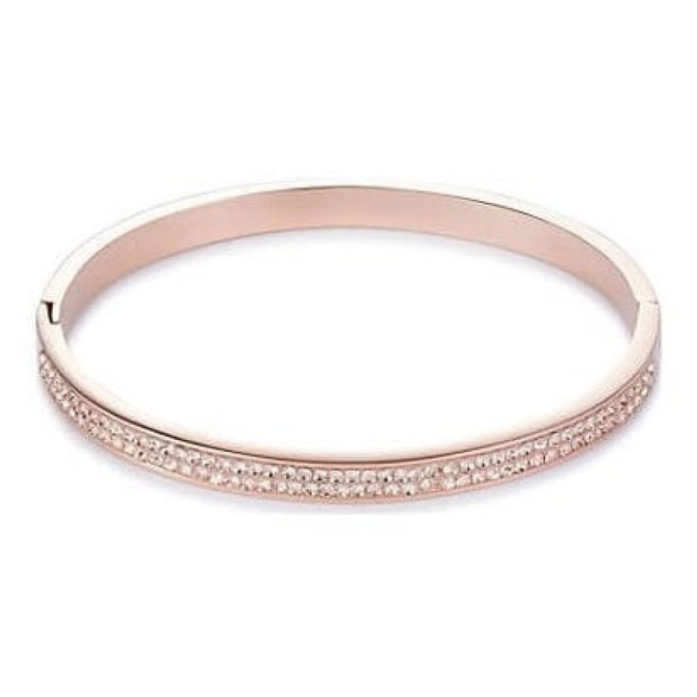 Rose Gold Tone Bangle with Click Closure & Peach Swarovski Crystals