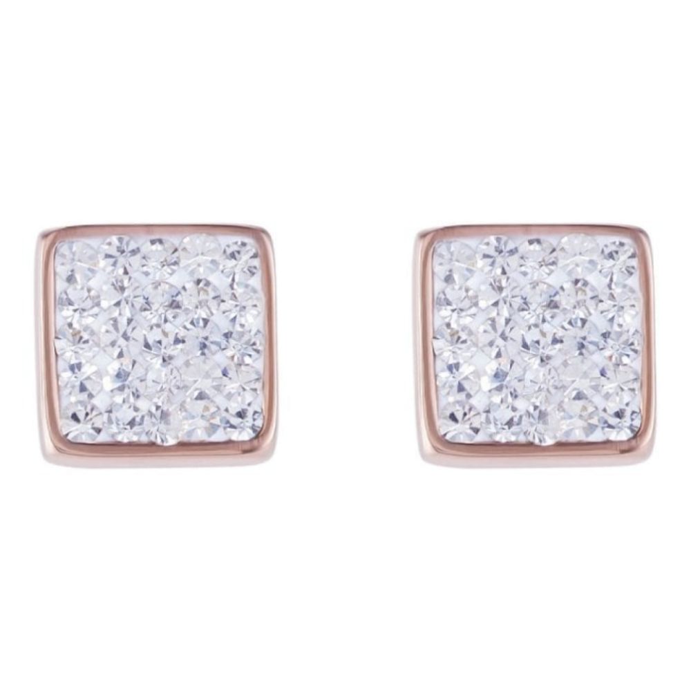Rose Gold Tone Square Earrings with Stickpin & Clear Pave Set Crystals