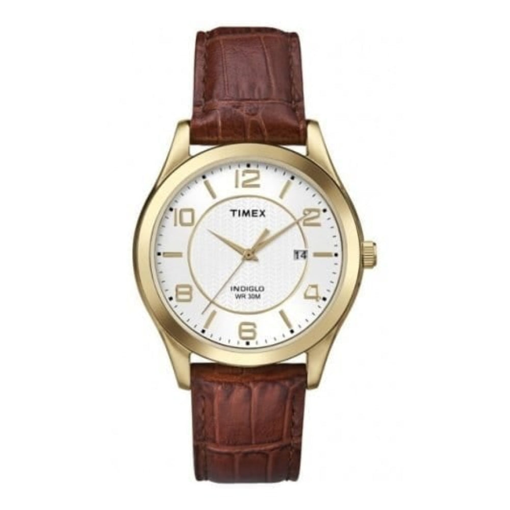 MENS GOLDTONE RND CASE BRN STRP