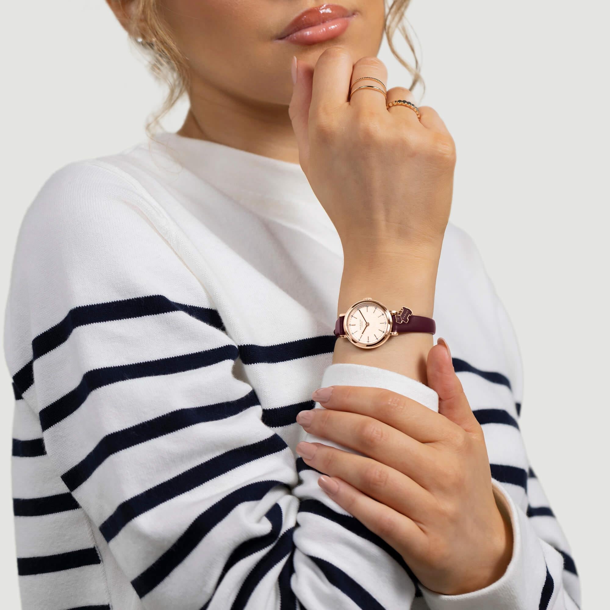 Ladies Dark Cherry Etched Dial Strap Watch