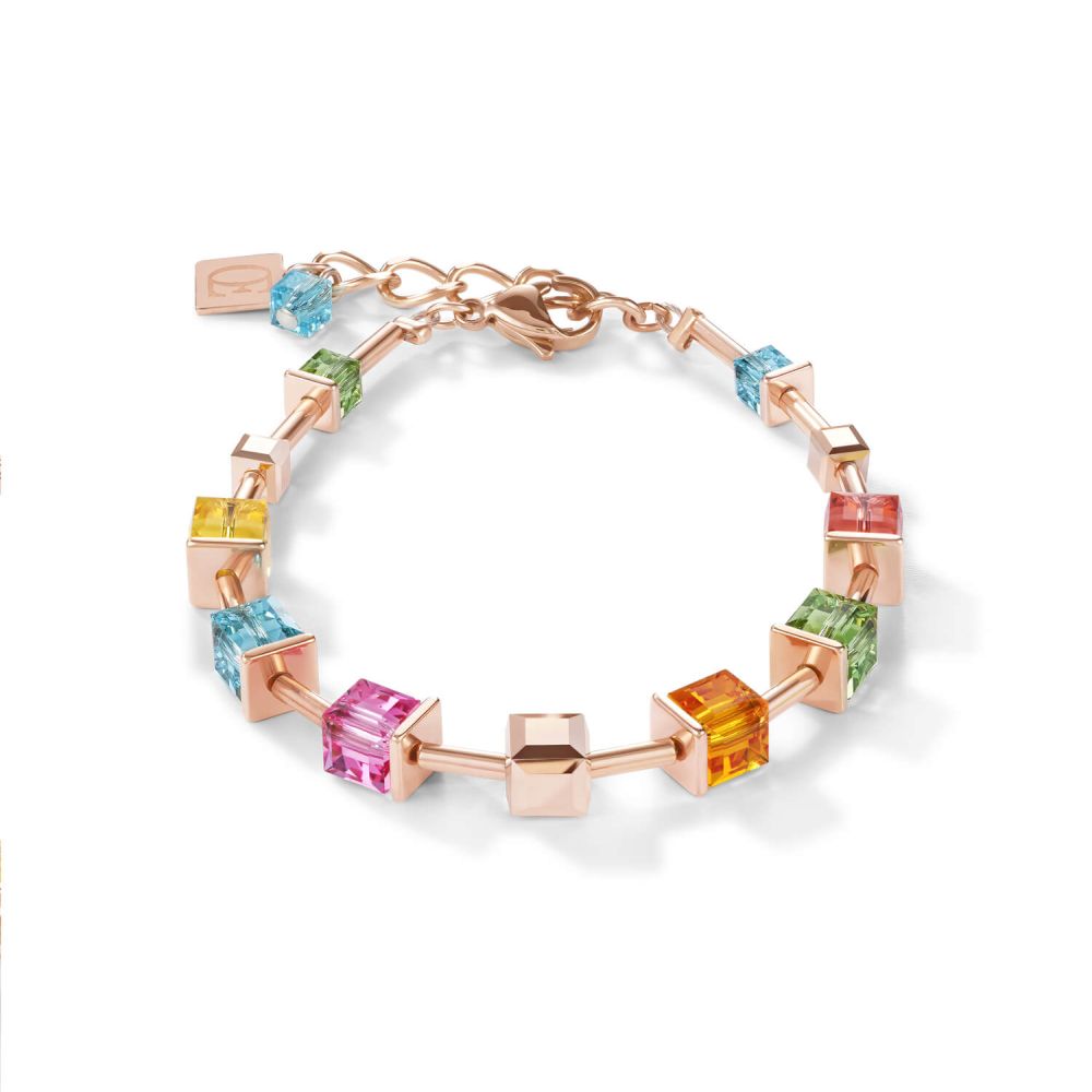 Swarovski Crystals & Multicolour Geo Cube Rose Gold Plated Bracelet