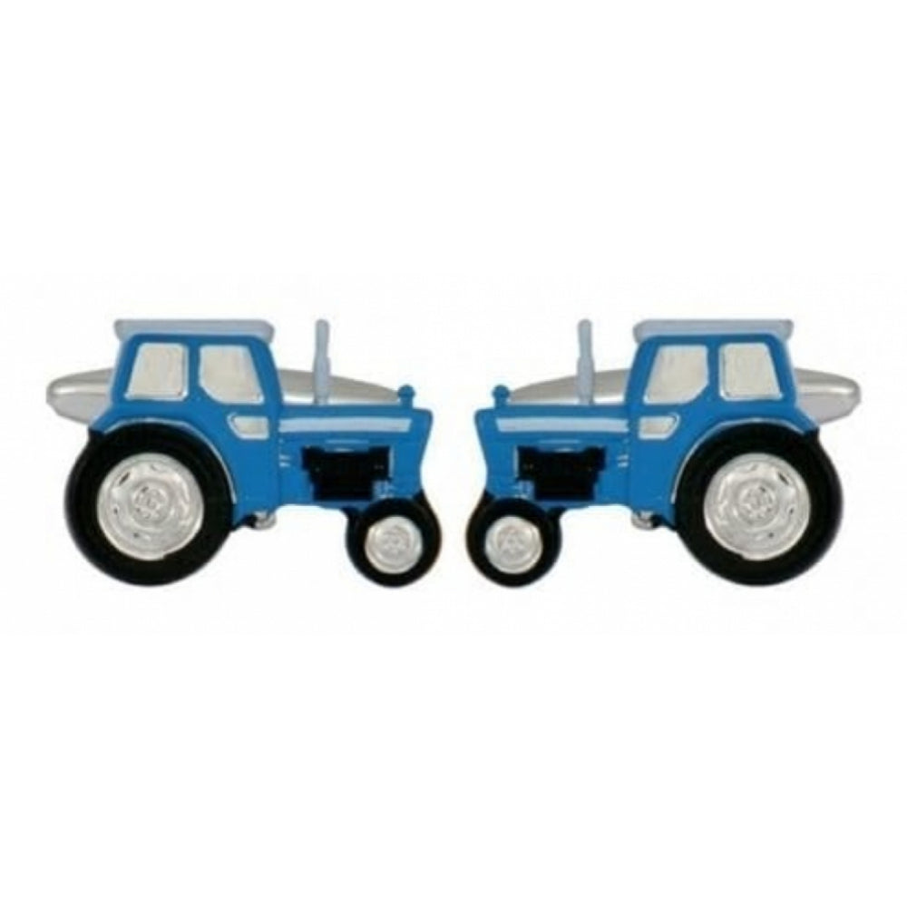 Rhodium Plated Blue Tractor Cufflinks