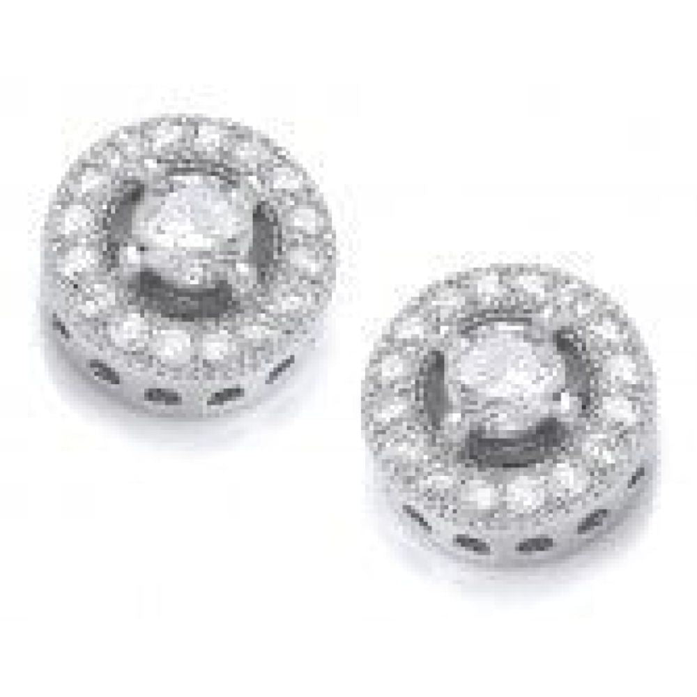 Silver Raised Solitaire CZ Surround Earrings