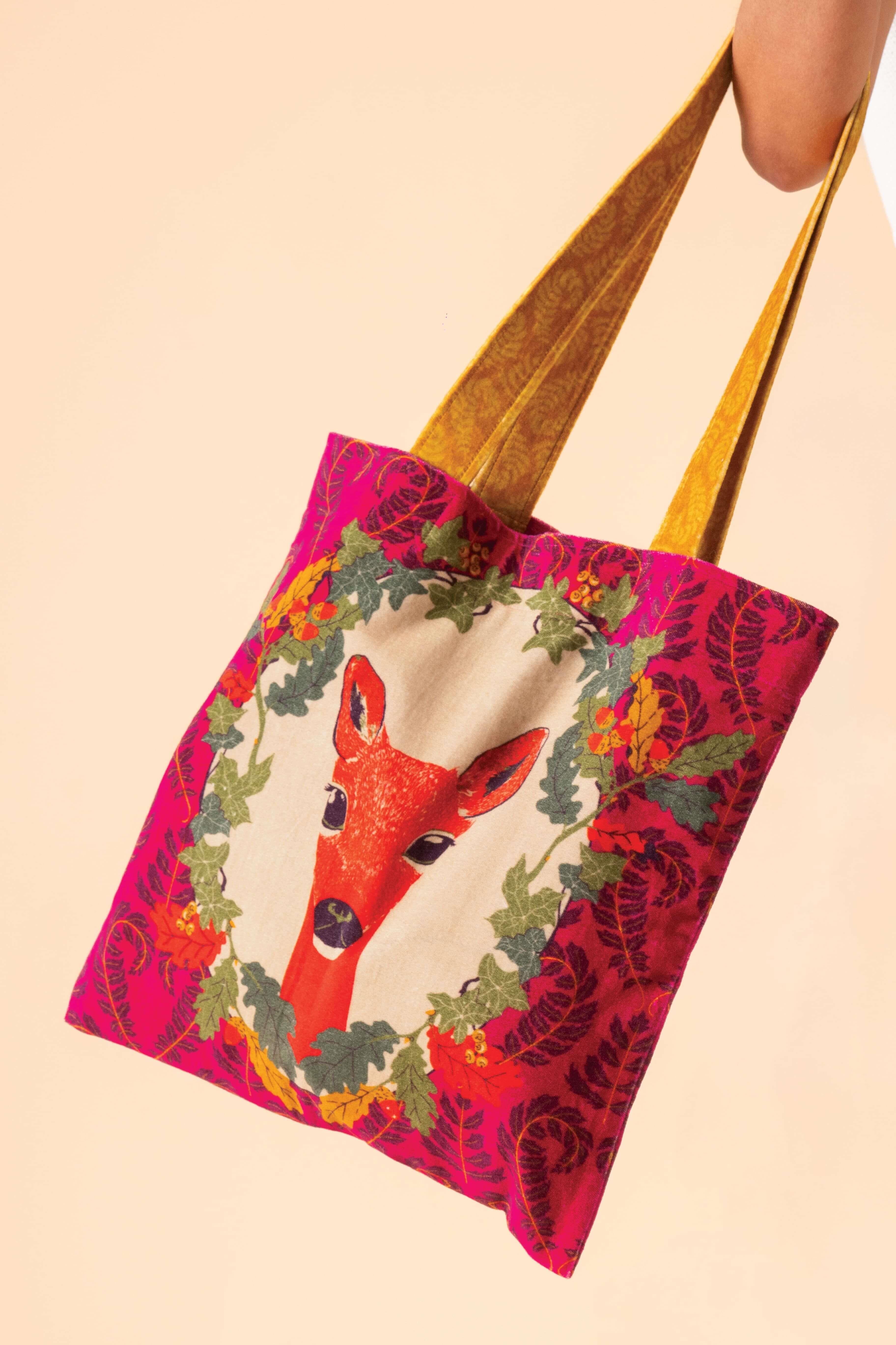 Enchanted Evening Doe Velvet Tote- Fuchsia
