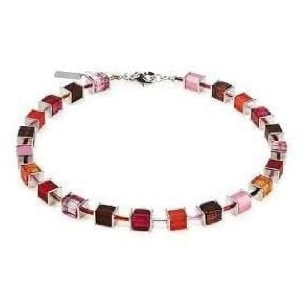 Ladies Pink Orange & Brown Polaris & Acrylic Glass Cube Necklace
