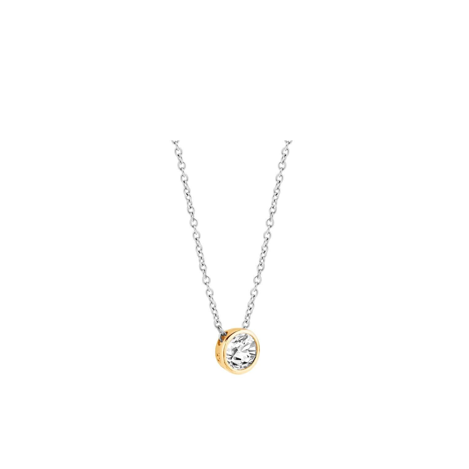 Gold Plated Round CZ Pendant With Silver Chain Necklace