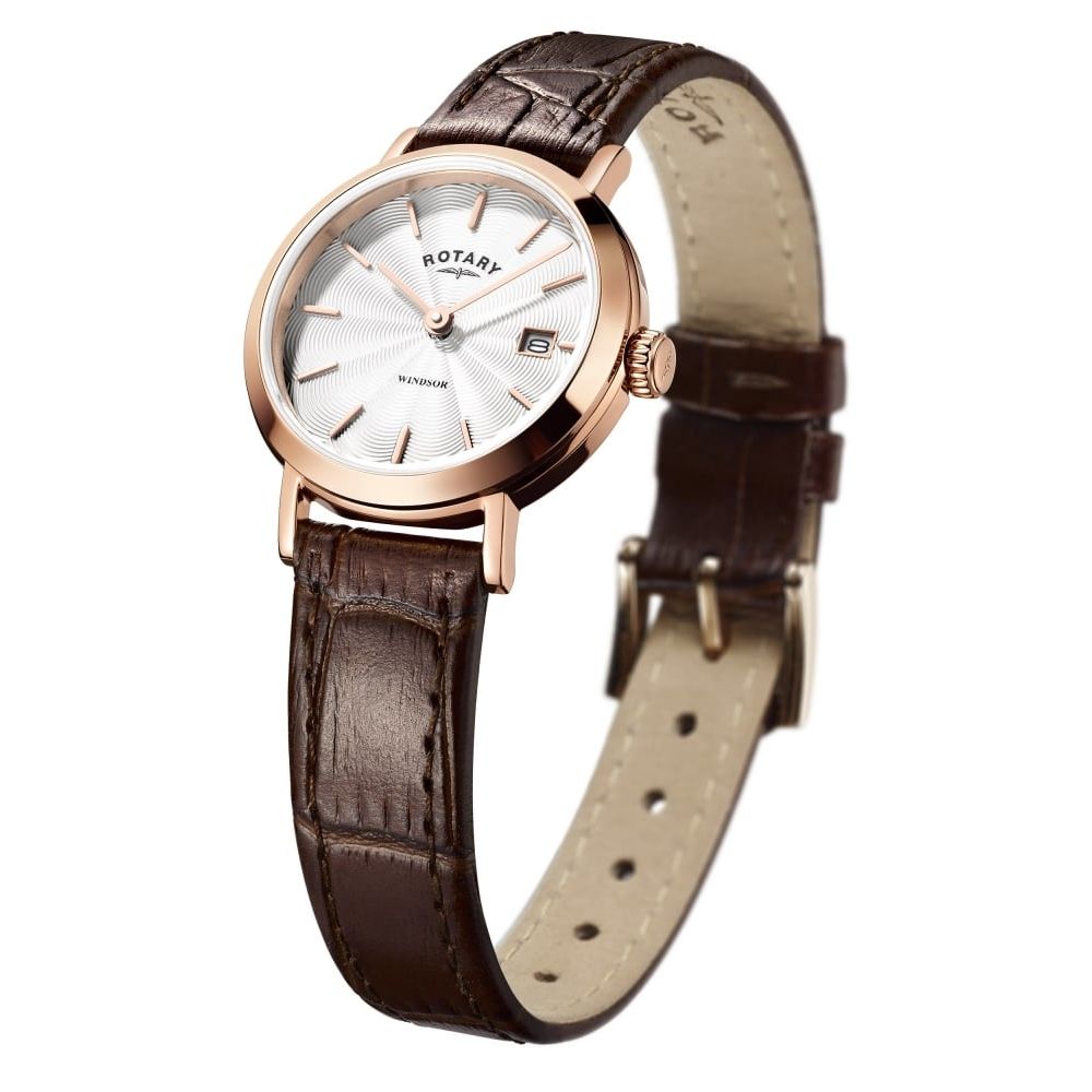 Womens Windsor Rose Gold Leather Strap Watch