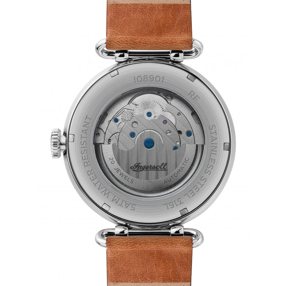 Mens The Protagonist Automatic Watch with Silver Dial and Camel Leather Strap