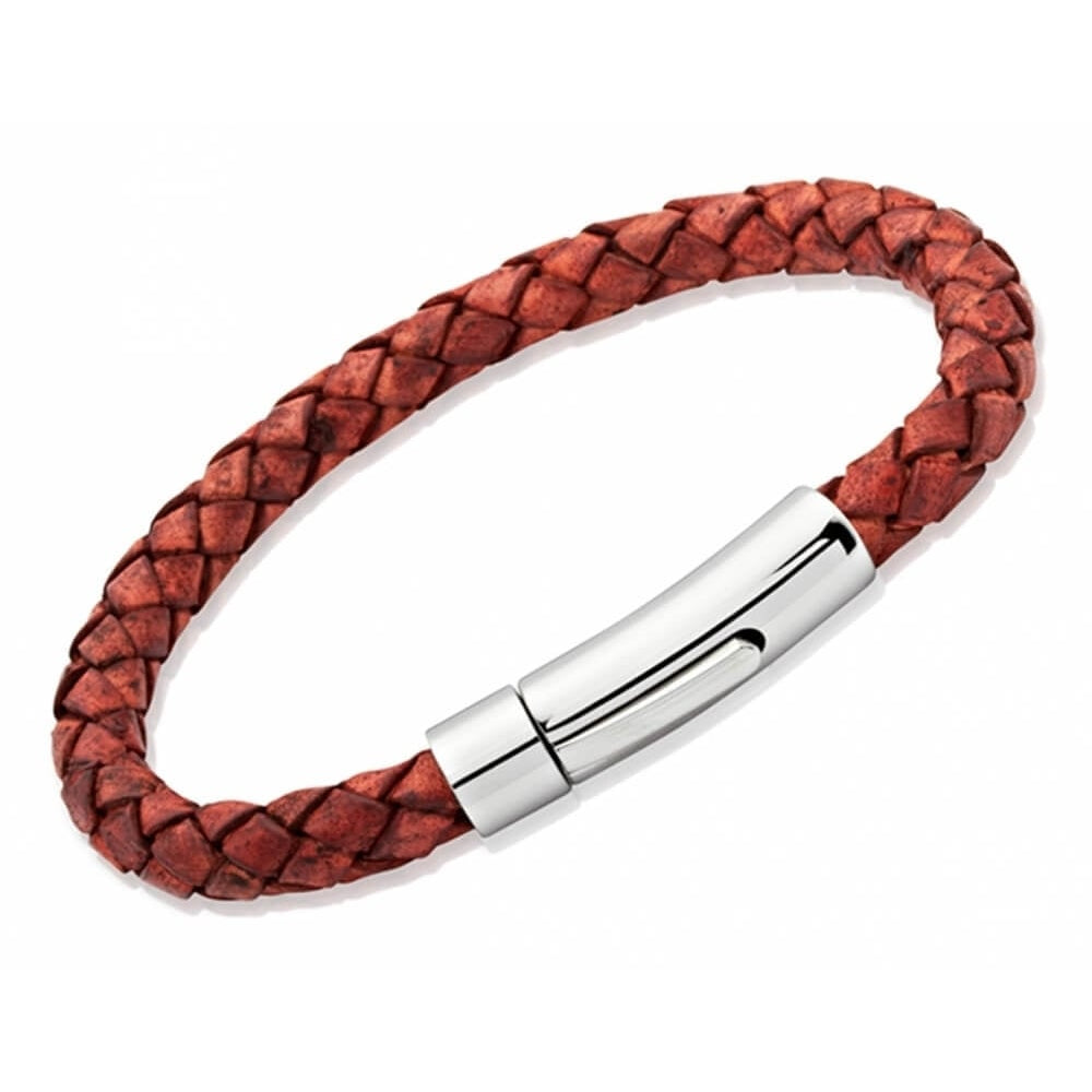Antique Rust Leather Bracelet with Stainless Steel Clasp