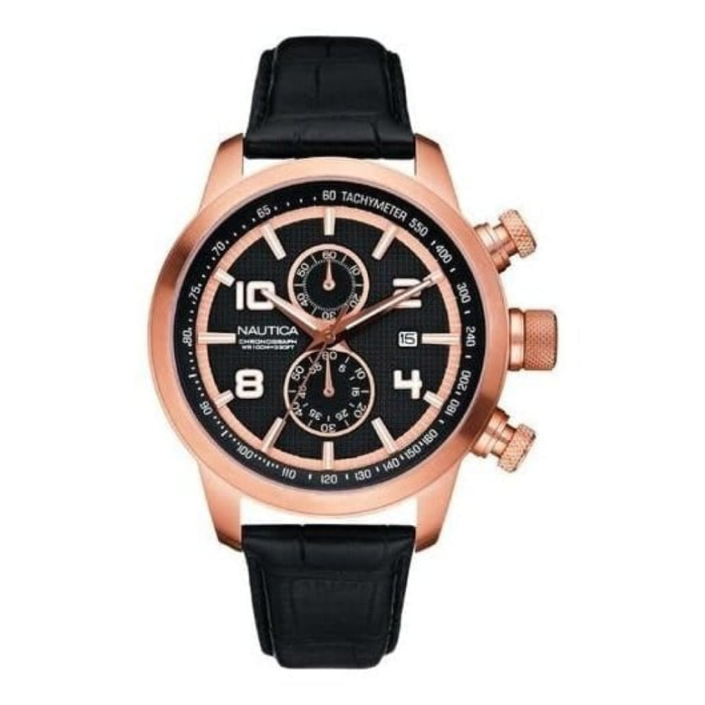 Gents Black Leather Strap Chronograph Watch