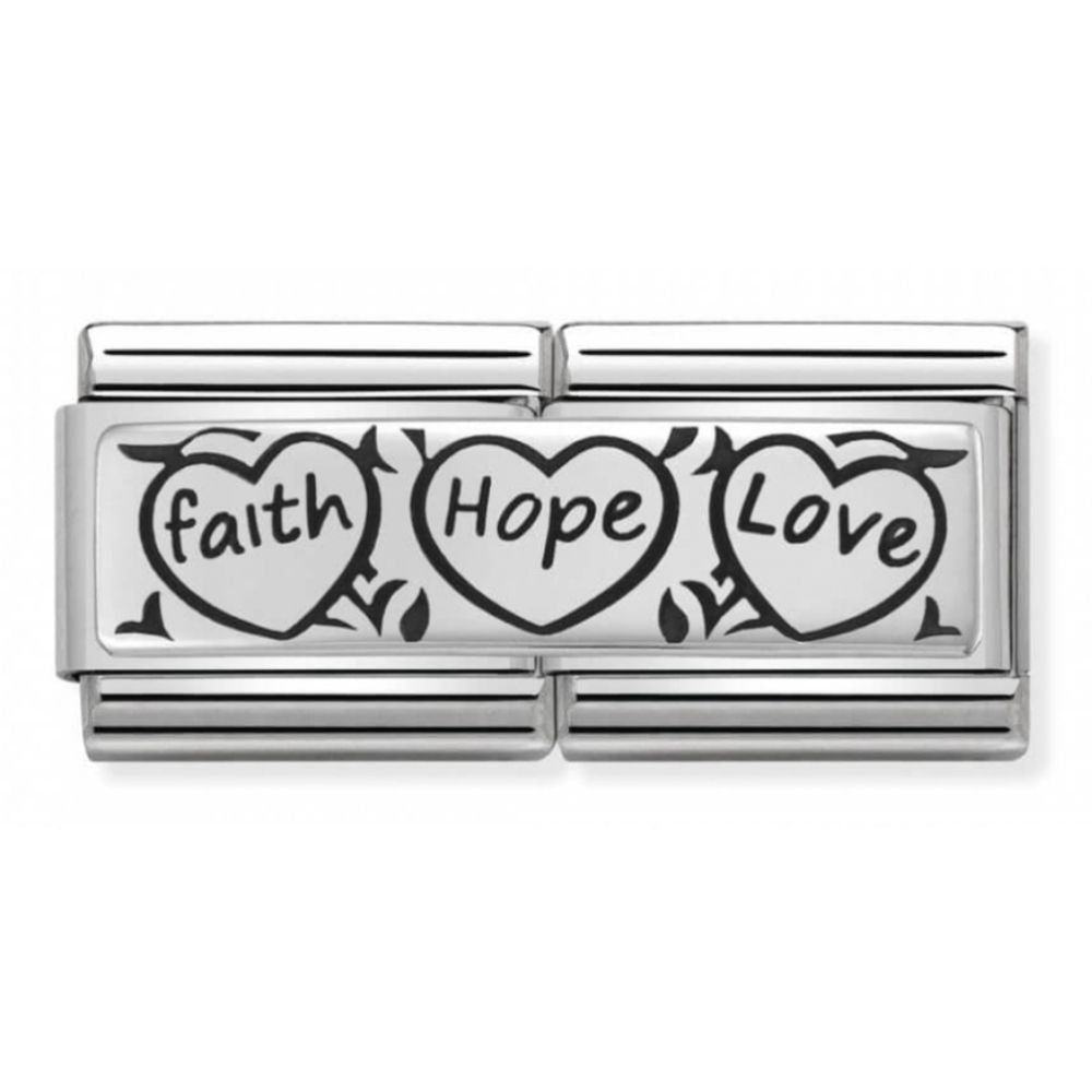 Composable Classic Double Faith Hope Love Engraved Stainless Steel Charm