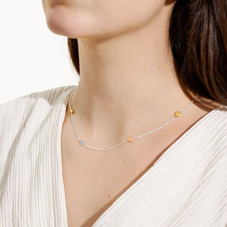 Florence Hearts | Heart Necklace | Silver Rose Gold And Gold | Necklace | 46cm + 5cm Extender