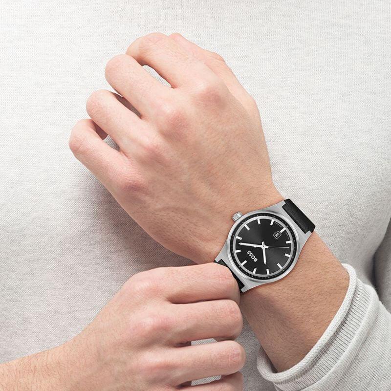 Candor Black Leather Strap Gents Watch
