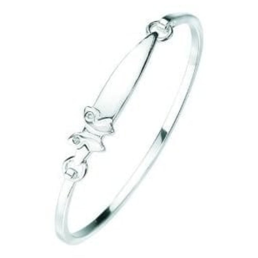 Girls Sterling Silver Butterfly Bangle With Two Diamonds