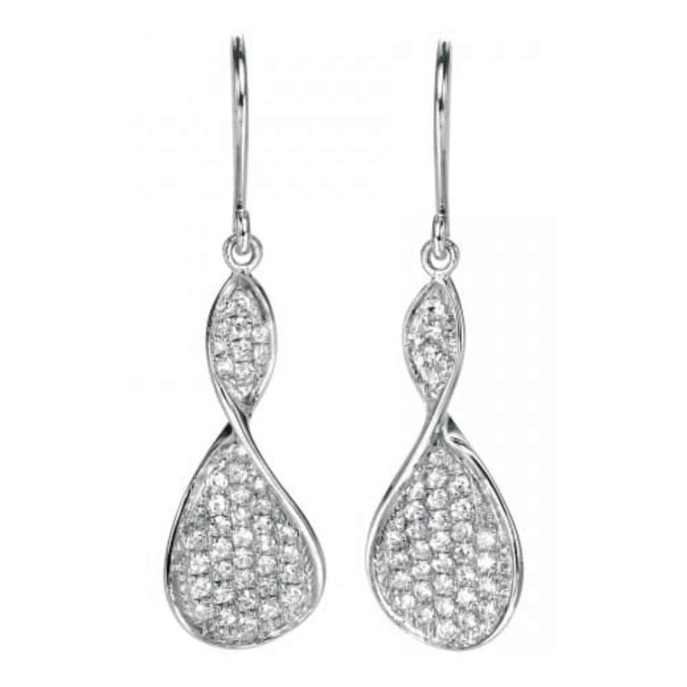 Ladies Silver Clear Cubic Zironia Twist Earrings