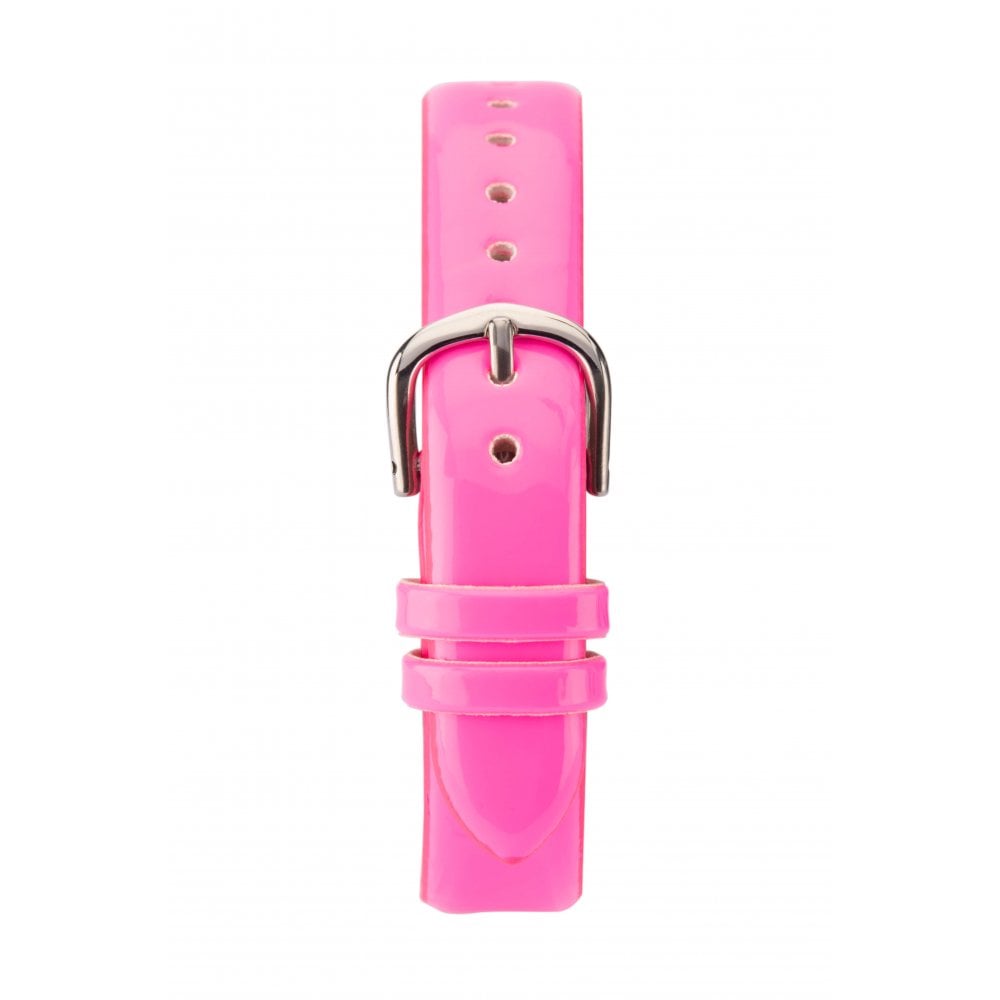 Stainless Steel Stone Set Dial With Neon Pink PU Strap Ladies Watch