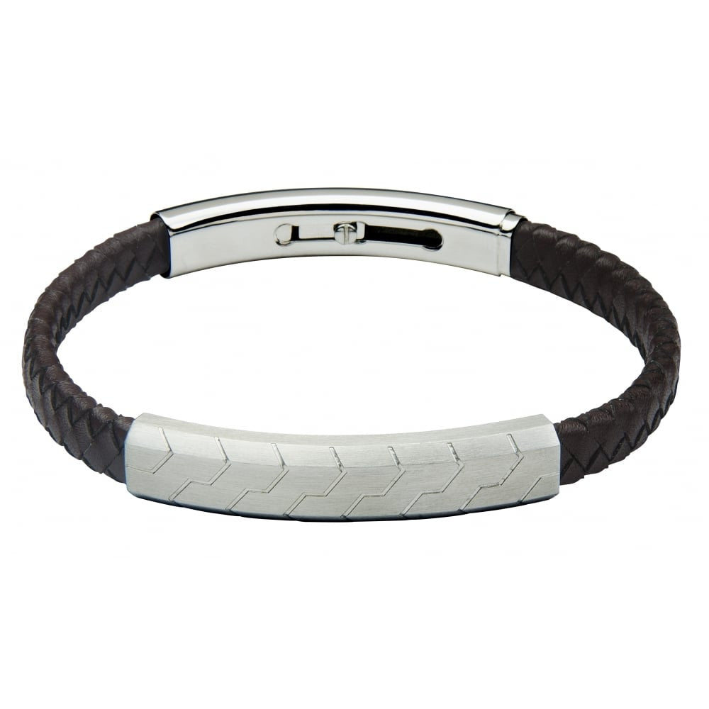 Black Leather Slimline Adjustable Gents Bracelet With Plain & Silver Finish Feature