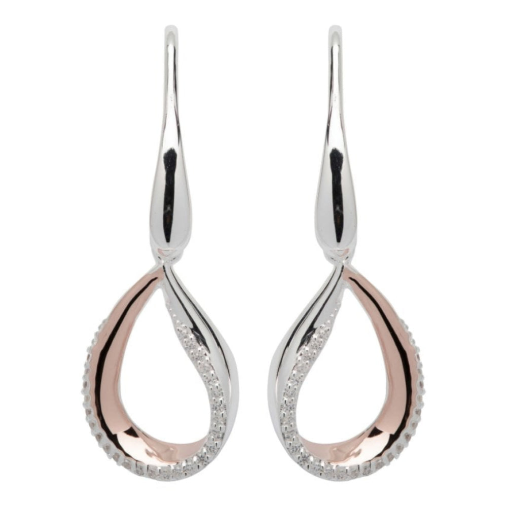Sterling Silver 925 Earrings With Rose Gold Plating And CZ Oval Drop