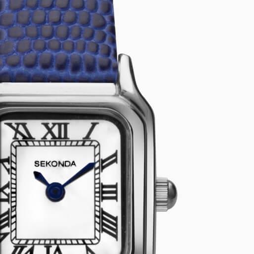 Classic Monica White Dial With Silver Case & Blue Leather Strap Ladies Watch