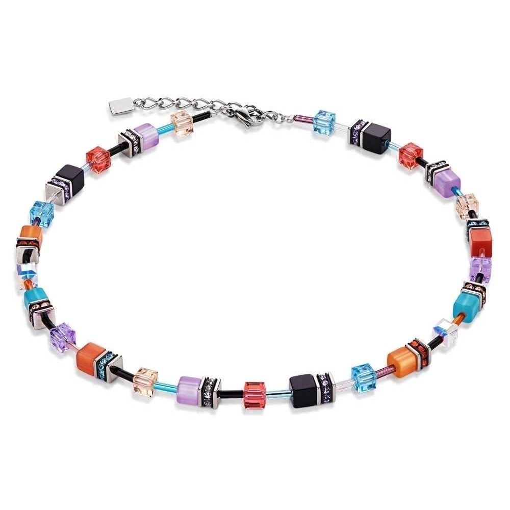 Turquoise & Orange Geo Cube Necklace