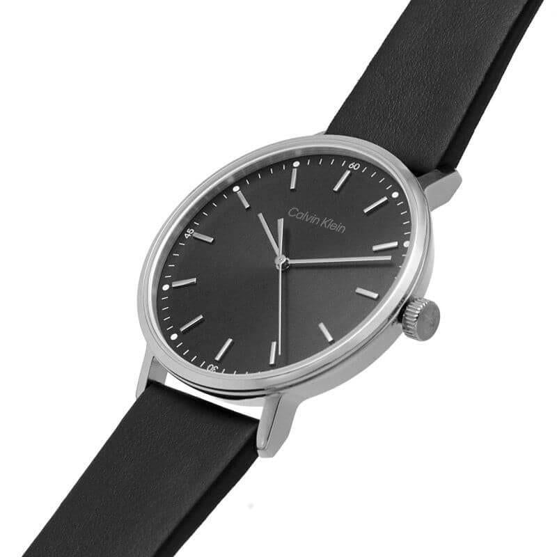 Modern Sunray Black Dial Black Leather Strap Gents Watch