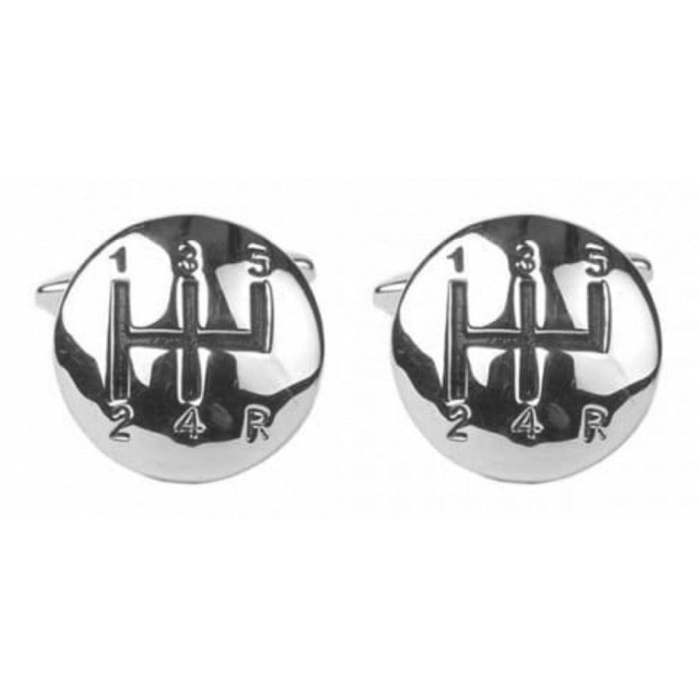Rhodium Plated Gear Lever Cufflinks