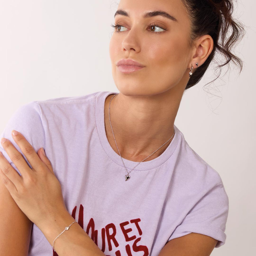 Desire Kiss Mini Heart Semi Hoop Stud Drop Earrings