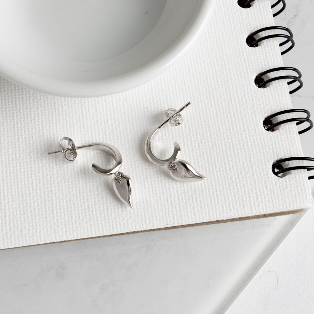 Desire Kiss Mini Heart Semi Hoop Stud Drop Earrings